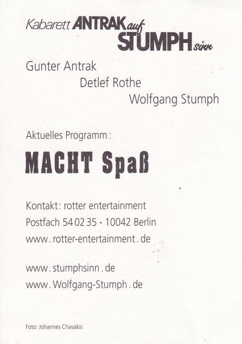 Autogramme Kabarett | ANTRAK | 2002 "Macht Spass"