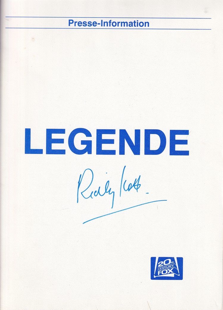 Autogramm Film (UK) | Ridley SCOTT | 1985 Pressemappe "Legende"