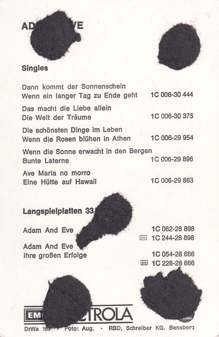 Autogramme Schlager | ADAM & EVE | 1973 "Dann Kommt Der Sonnenschein" (EMI)