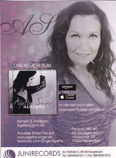 Autogramm Schlager | Agatha SINGER | 2017 "Herzweh" (Junirecords)