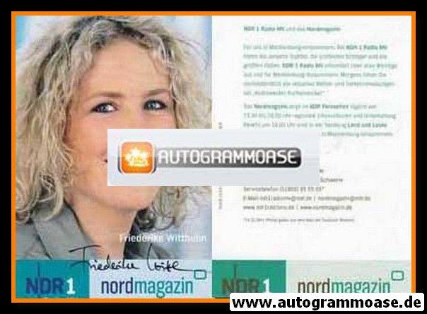 Autogramm Radio | NDR1 MV | Friederike WITTHUHN | 2007 "Nordmagazin" (Garreis)