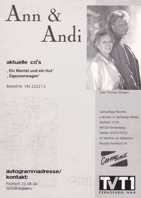 Autogramme Schlager | ANN & ANDY | 2003 "Ein Mantel Und Ein Hut" (Camouflage)