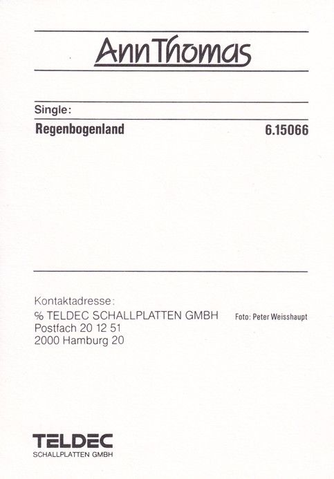 Autogramm Schlager | Ann THOMAS | 1988 "Regenbogenland" (Teldec)