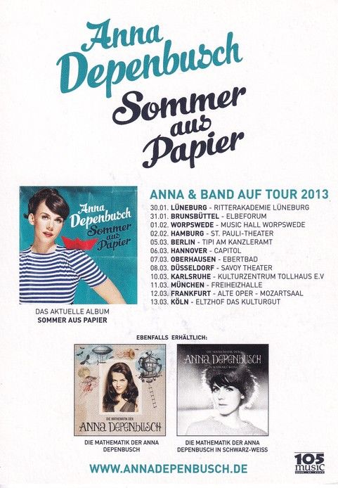 Autogramm Musik | Anna DEPENBUSCH | 2012 "Sommer Aus Papier"