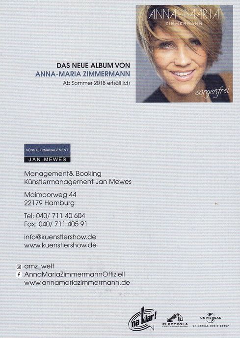 Autogramm Schlager | Anna-Maria ZIMMERMANN | 2018 "Sorgenfrei" (Portrait Color Mewes)