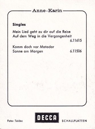 Autogramm Schlager | ANNE-KARIN | 1975 "Mein Lied Geht Zu Dir" (Portrait Color Decca)