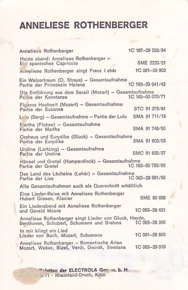 Autogramm Klassik | Anneliese ROTHENBERGER | 1970er (EMI Electrola Diskografie) Color