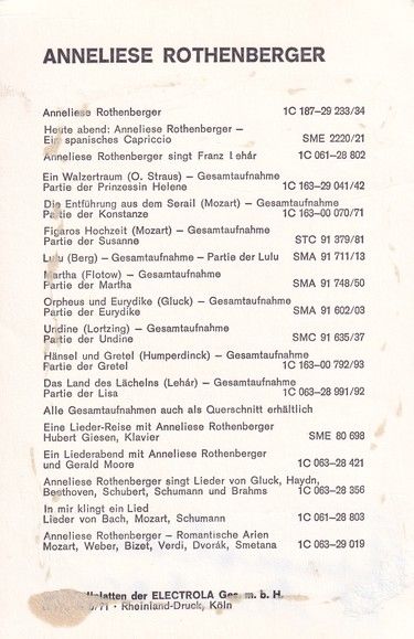 Autogramm Klassik | Anneliese ROTHENBERGER | 1970er (Portrait Color EMI) Diskografie