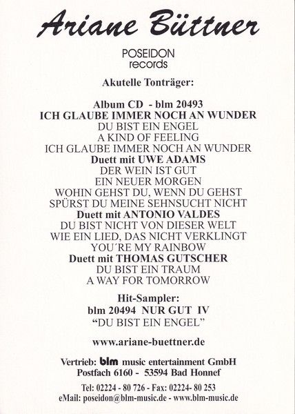 Autogramm Schlager | Ariane BÜTTNER | 2008 "Glaube An Wunder" (BLM)