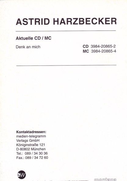 Autogramm Volksmusik | Astrid HARZBECKER | 1997 "Denk An Mich" (EastWest)