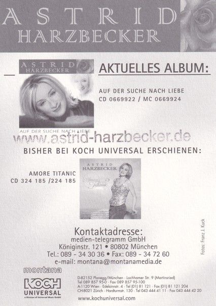 Autogramm Volksmusik | Astrid HARZBECKER | 2003 "Auf Der Suche Nach Liebe" (Koch)