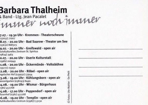 Autogramm Musik | Barbara THALHEIM | 2007 "Immer Noch Immer" Tour
