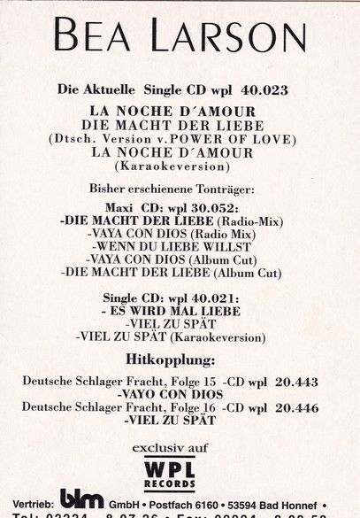 Autogramm Schlager | Bea LARSON | 2009 "La Noche Amour" (Portrait Color) WPL