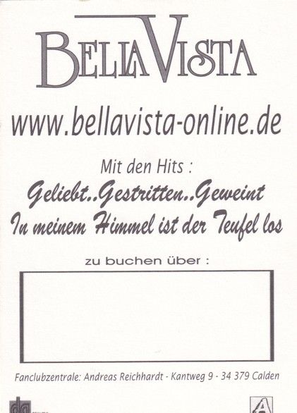 Autogramme Schlager | BELLA VISTA | 1999 "Geliebt Gestritten Geweint"