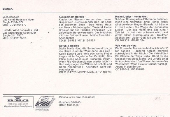 Autogramm Schlager | BIANCA | 1993 "Aus Meinem Herzen" (BMG Ariola)