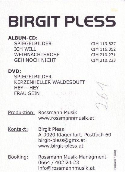 Autogramm Schlager | Birgit PLESS | 2000er (Diskografie Rossmann)