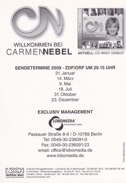 Autogramm TV / Volksmusik | Carmen NEBEL | 2009 "Willkommen" (Koch)