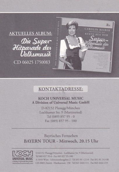 Autogramm TV / Volksmusik | Carolin REIBER | 2007 "Super-Hitparade" (Koch)