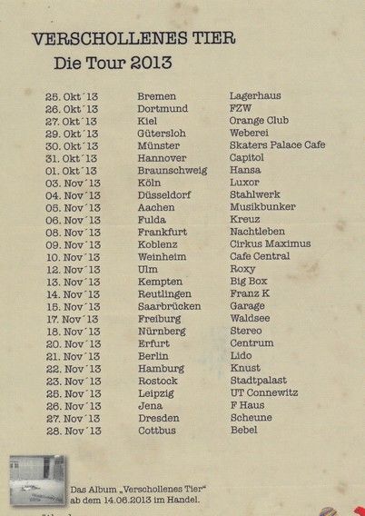 Autogramm Rock | CÄTHE | 2013 "Verschollenes Tier" (Tour 2)
