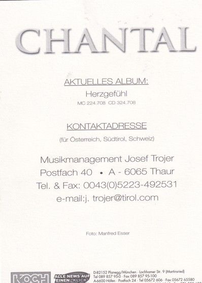 Autogramm Schlager | CHANTAL (Joanna Lampe) | 2001 "Herzgefühl" (Portrait Color Koch)