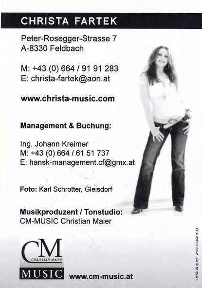 Autogramm Pop | Christa FARTEK | 2000er (Portrait Color) CM Music