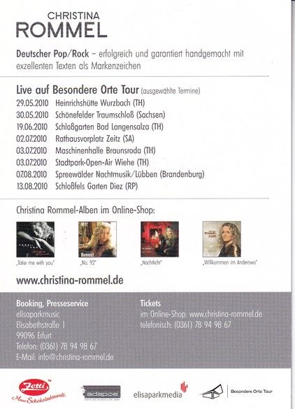 Autogramm Rock | Christina ROMMEL | 2010 (Besondere Orte Tour)