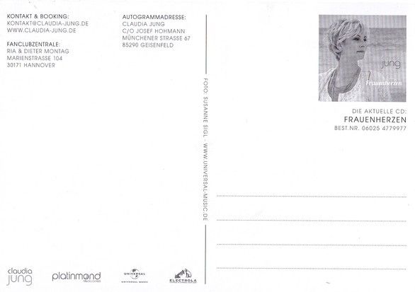 Autogramm Schlager | Claudia JUNG | 2016 "Frauenherzen" (Portrait Color)