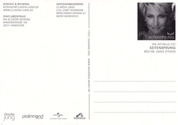 Autogramm Schlager | Claudia JUNG | 2015 "Seitensprung" (Portrait Color)