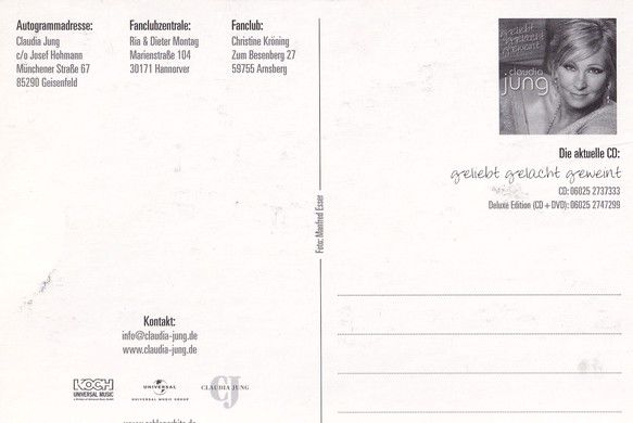 Autogramm Schlager | Claudia JUNG | 2010 "Geliebt Gelacht Geweint" (Portrait Color Koch)