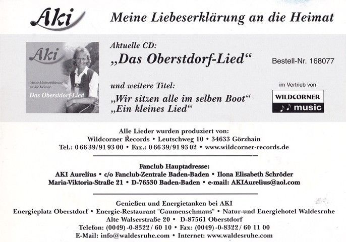 Autogramm Volksmusik | AKI Brutscher | 2002 "Oberstdorf-Lied" (Wildcorner)