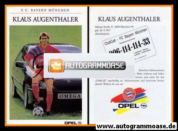 Autogramm Fussball | FC Bayern München | 1991 | Klaus AUGENTHALER