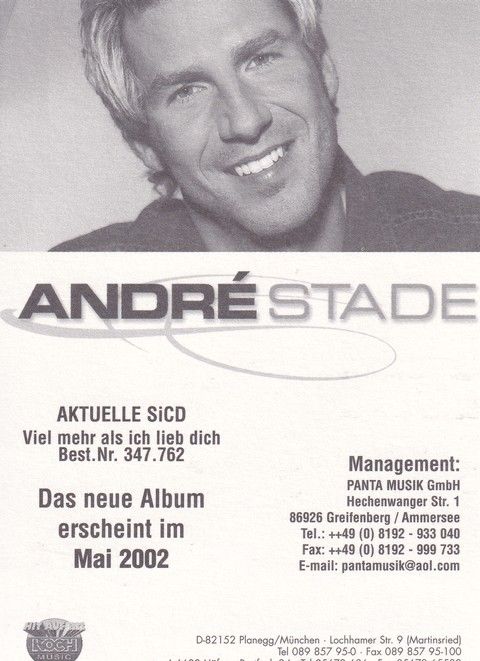 Autogramm Schlager | Andre STADE | 2002 "Viel Mehr" (Koch)