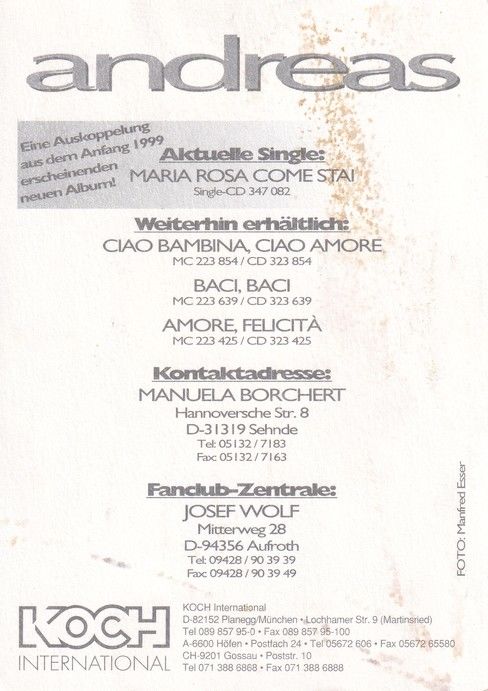 Autogramm Schlager | Andreas FULTERER | 1999 "Maria Rosa" (Portrait Color Koch)