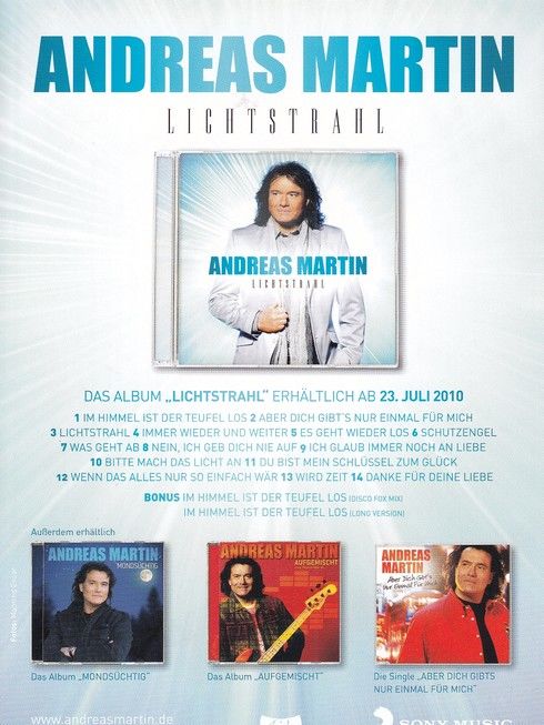 Autogramm Schlager | Andreas MARTIN | 2010 "Lichtstrahl" (Portrait Color Ariola)