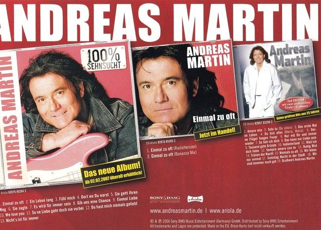 Autogramm Schlager | Andreas MARTIN | 2007 "100% Sehnsucht" (Portrait Color Sony BMG)