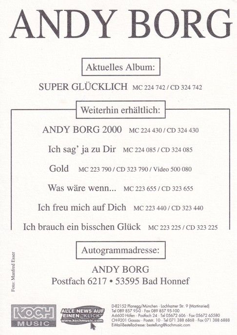 Autogramm Schlager | Andy BORG | 2001 "Super Glücklich" (Portrait Color Koch)