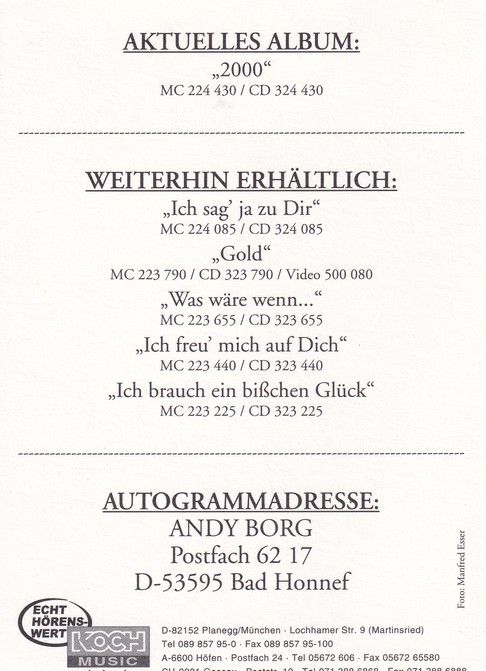 Autogramm Schlager | Andy BORG | 2000 "2000" (Portrait Color Koch)
