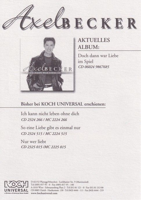 Autogramm Schlager | Axel BECKER | 2004 "Doch Dann War Liebe Im Spiel" (Portrait Color Koch)
