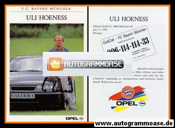 Autogramm Fussball | FC Bayern M&uuml;nchen | 1991 | Uli HOENESS