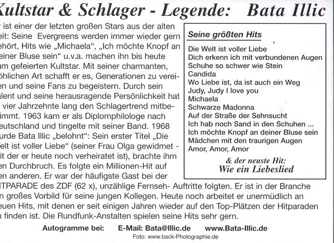 Autogramm Schlager | Bata ILLIC | 2008 "Wie Ein Liebeslied"