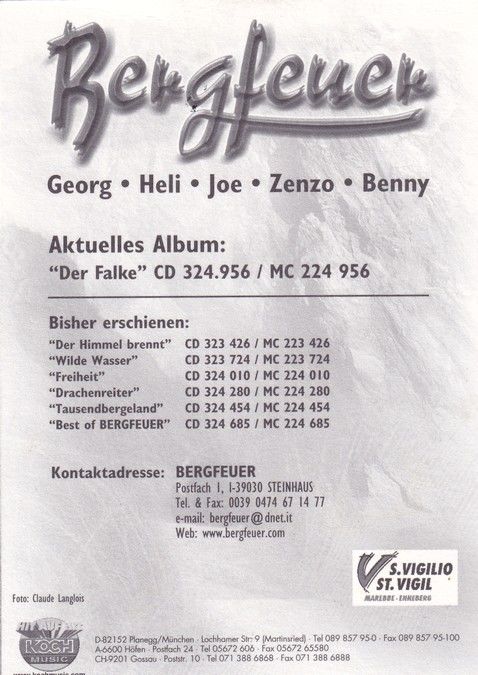 Autogramme Schlager | BERGFEUER | 2002 "Der Falke" (Koch)