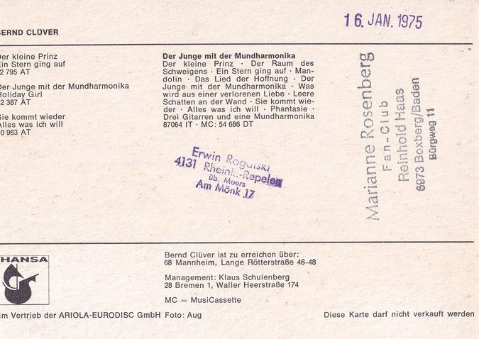 Autogramm Schlager | Bernd CLÜVER | 1973 "Der Kleine Prinz" (Portrait Color) Hansa