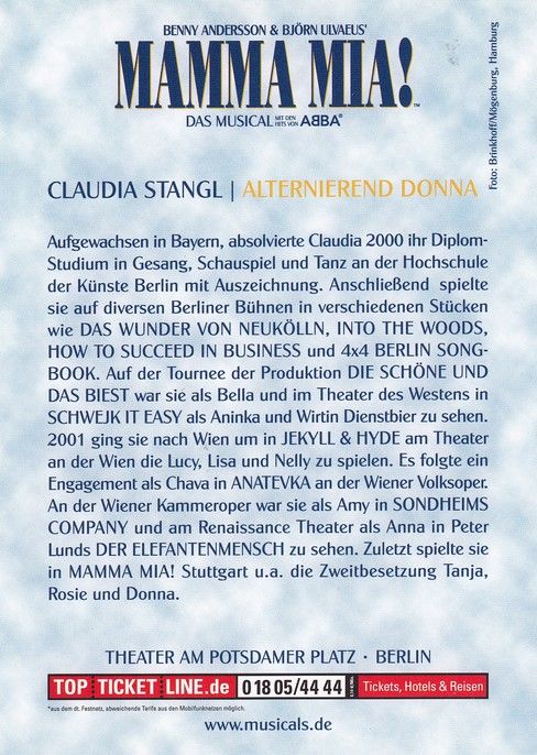Autogramm Musical | Claudia STANGL | 2000er "Mamma Mia" (Portrait Color)