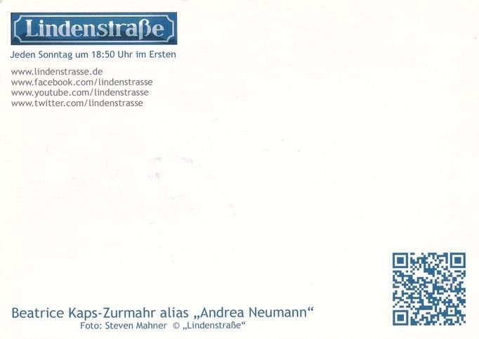 Autogramm TV | ARD | Beatrice KAPS-ZURMAHR | 2010er "Lindenstrasse" (Mahner)