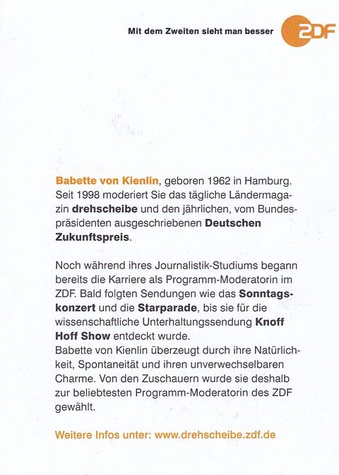 Autogramm TV | ZDF | Babette VON KIENLIN | 2010er (Portrait Color) Sauerbrei