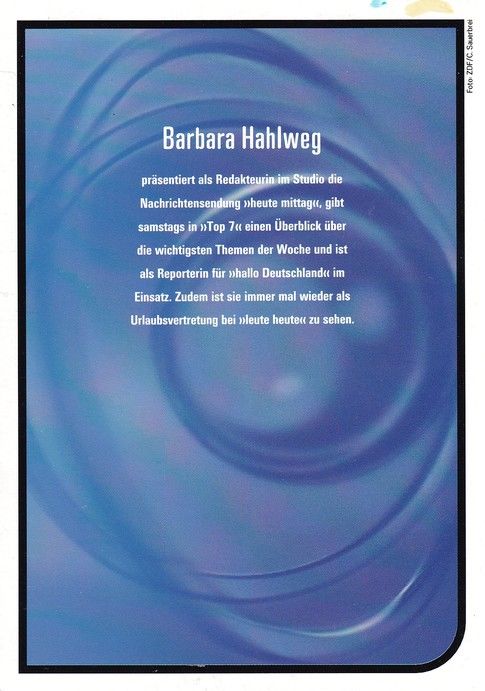 Autogramm TV | ZDF | Barbara HAHLWEG | 2010er (Portrait SW) Sauerbrei