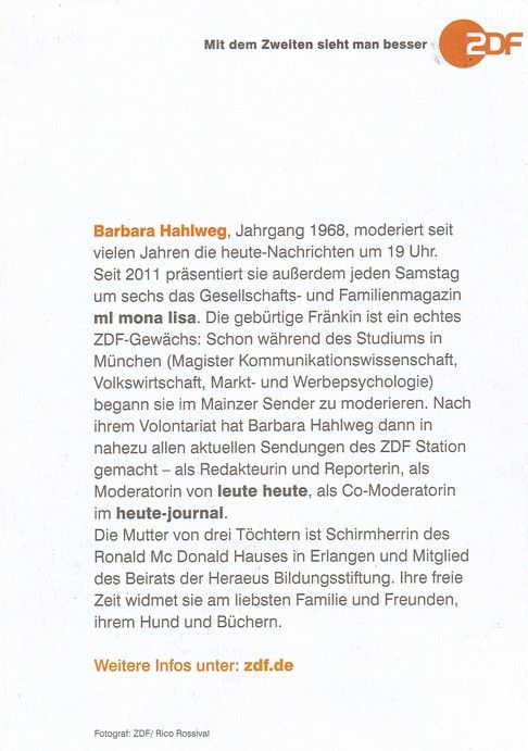 Autogramm TV | ZDF | Barbara HAHLWEG | 2010er (Portrait Color) Rossival