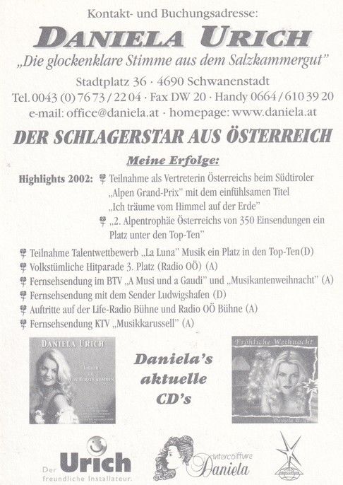 Autogramm Schlager | Daniela URICH | 2000er (Portrait Color)
