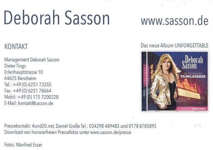 Autogramm Klassik (USA) | Deborah SASSON | 2015 "Unforgettable" 1