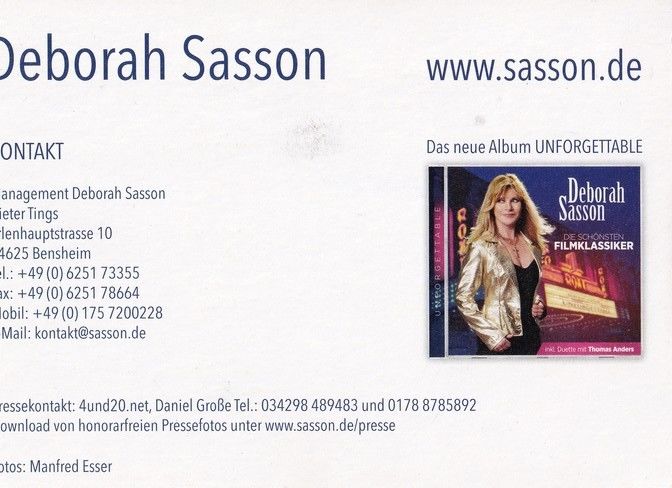 Autogramm Klassik (USA) | Deborah SASSON | 2015 "Unforgettable" 2